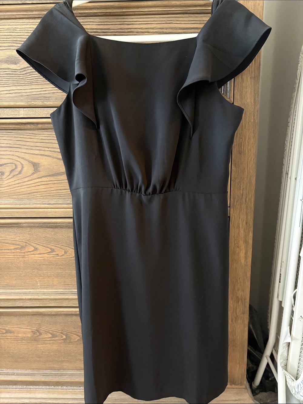 LOFT Black Shoulder Ruffle Dress
